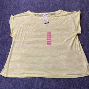 Seven‎ 7 Shirt Womens XXL Stripe Short Sleeve Tee Yellow Green Semi Sheer NEW